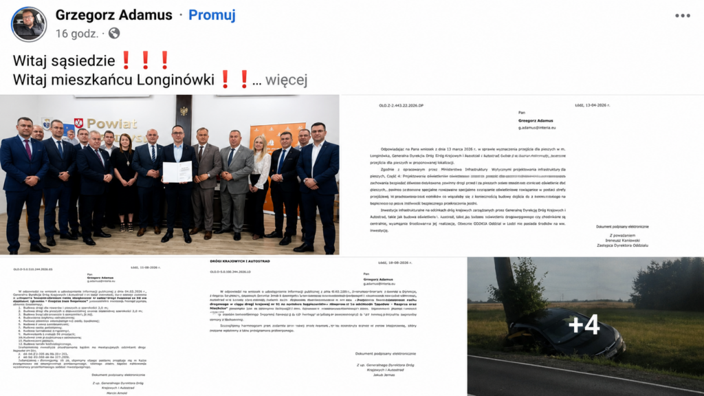 Przejście dla pieszych w Longinówce przy DK91
