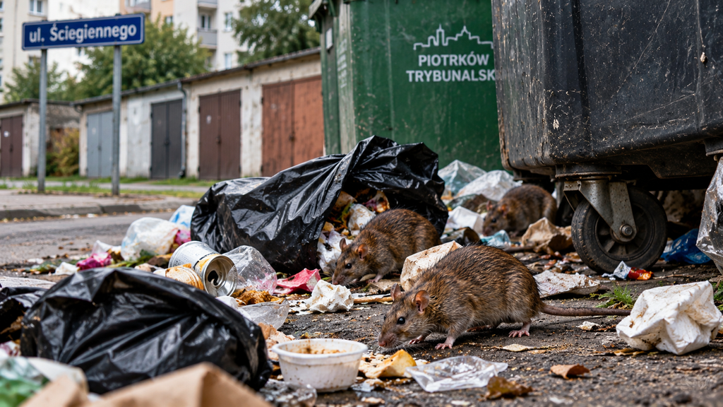 Szczury przy ul. Ściegiennego w Piotrkowie Trybunalskim